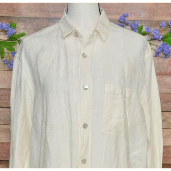 Chico's Ivory Button Up Long Sleeve Blouse Top Size 1 US M Silk Linen Classic - Picture 2 of 8